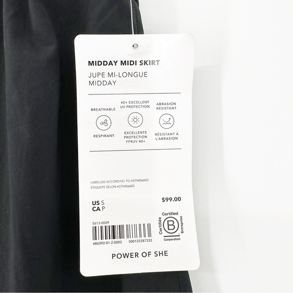 NWT Athleta Midday Mid Rise Midi Poplin Skirt Small Black Pockets Elastic Waist - Picture 3 of 8